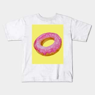 Watercolor donut - pink on yellow background Kids T-Shirt